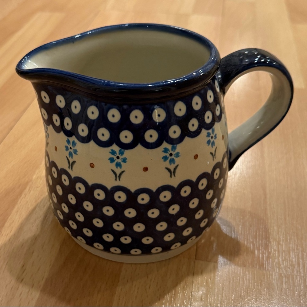 Navy and Cream Floral Ceramic Pitcher